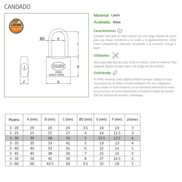 candado arco largo amig